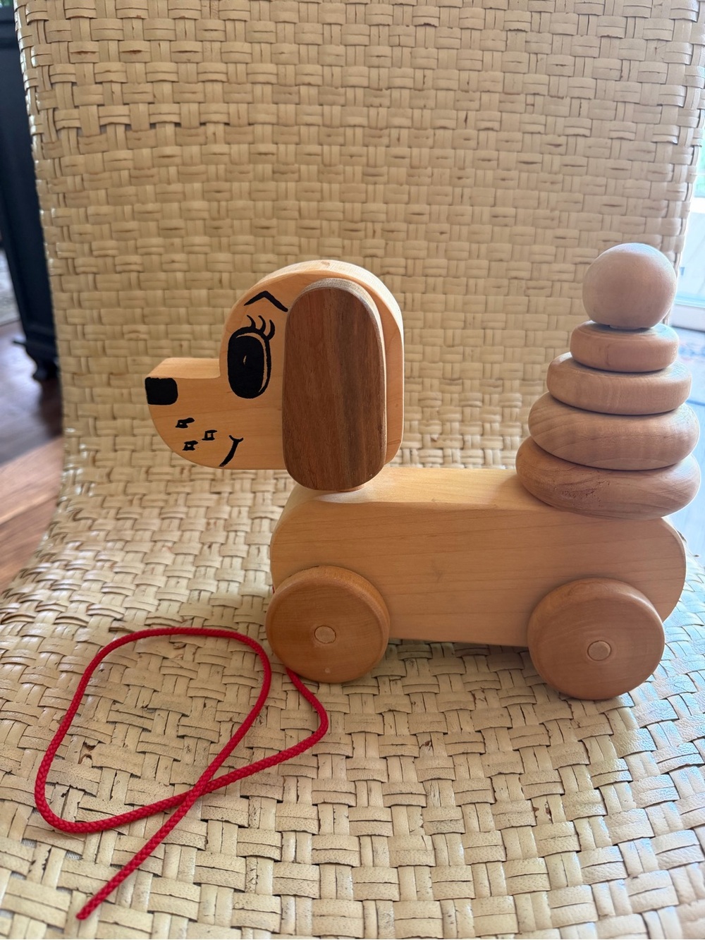 Wooden Dog Pull Toy Stackable Rings Woodstock Toymaket